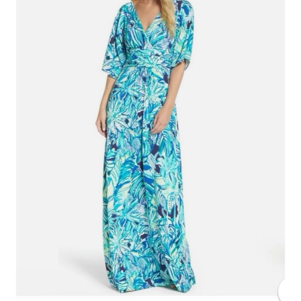 Lilly Pulitzer Parigi Maxi Dress Size XXS Armadilly Dally Print Kimono Sleeves